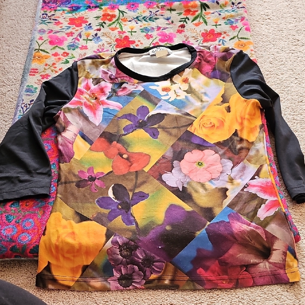Self Esteem Multicolor Floral Top with Black Trim